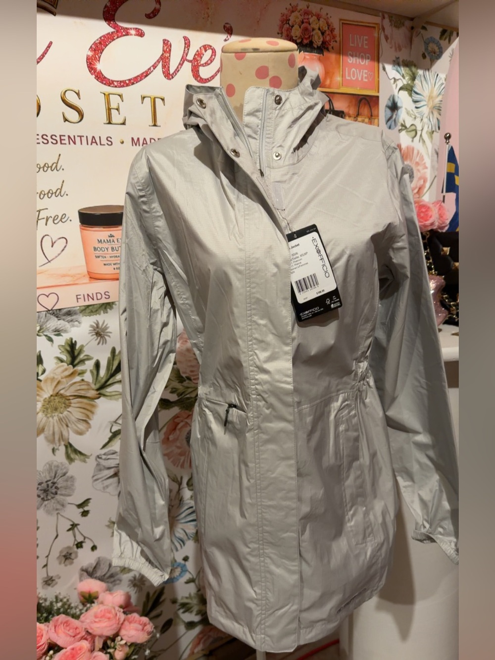 ExOfficio Light Gray Hooded Trench Coat